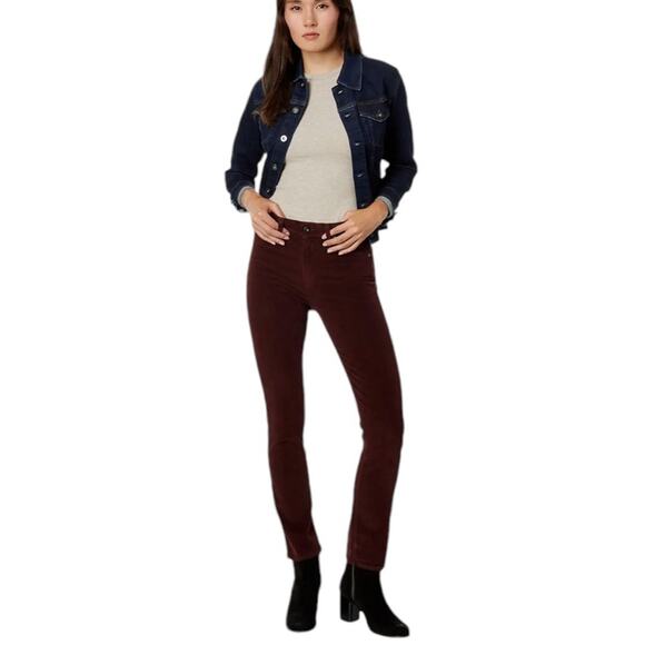 AG Mari High Waist Slim Ankle Straight Leg Corduroy Pants Burgundy NEW Size 24 - Picture 1 of 8